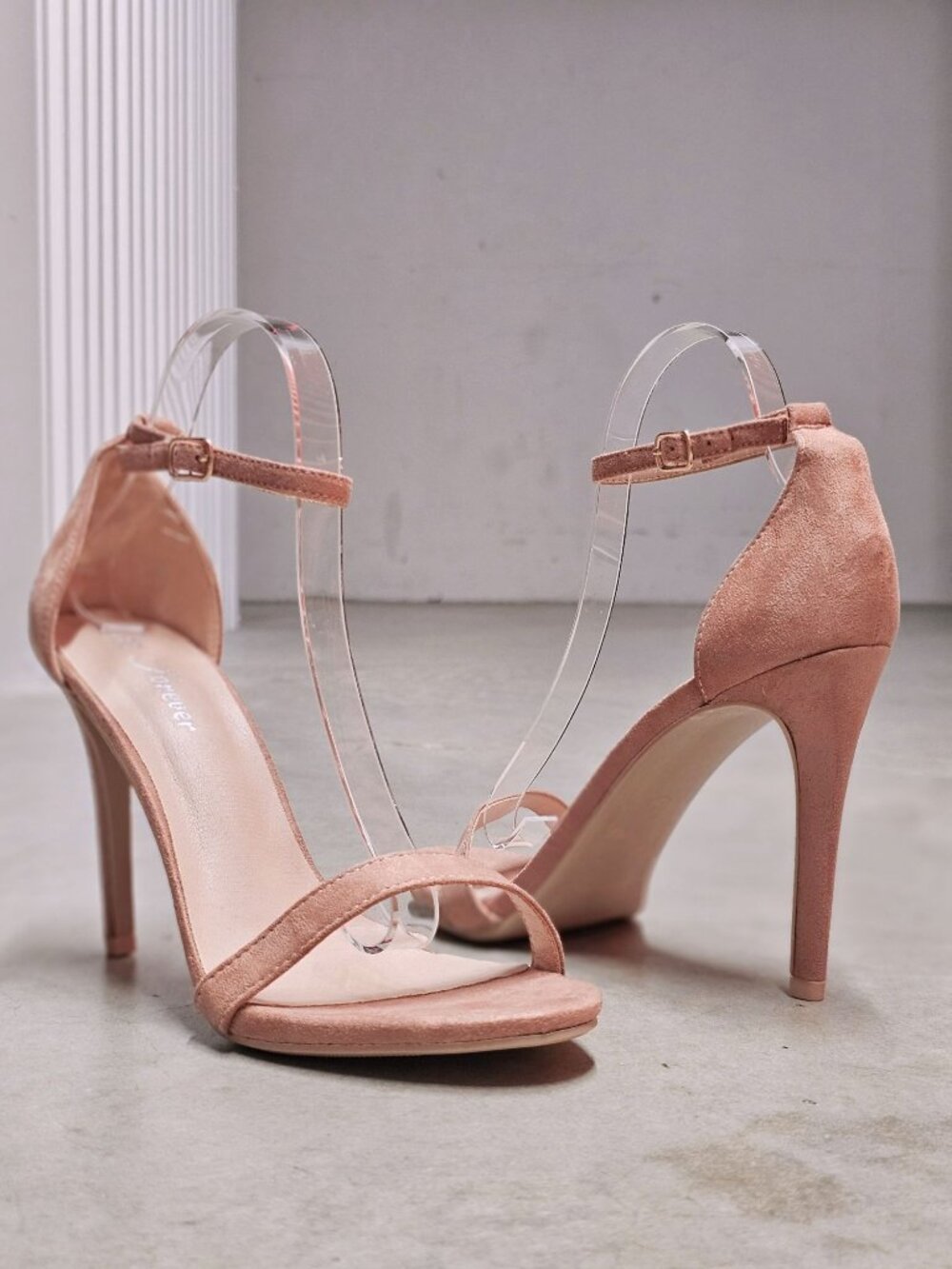 Elegant Blush Pink Stiletto Heels With Open Toe & Ankle Strap